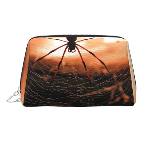 Kosmetiktasche mit Spinnweben mit Spinnennetzen, Kosmetiktasche, Damen-Kosmetiktasche aus PU-Leder mit Handschlaufe, Reise-Kulturbeutel, Make-up-Tasche, silber, Einheitsgröße von ESNAIUVCD