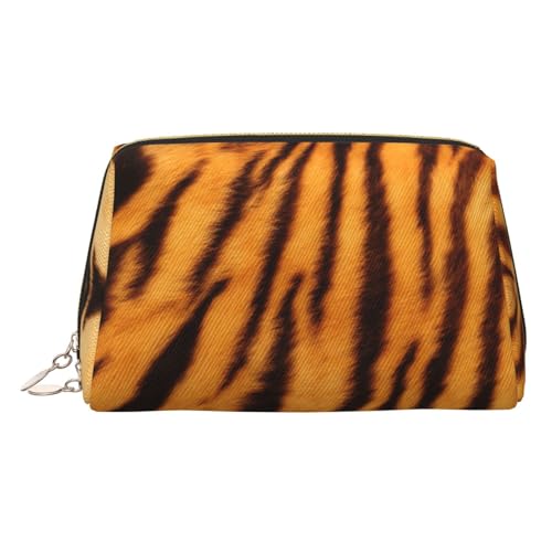 Kosmetiktasche mit Tiger-Streifenmuster, Kosmetiktasche, Damen-Kosmetiktasche aus PU-Leder mit Handschlaufe, Reise-Kulturbeutel, Make-up-Tasche, gold, Einheitsgröße von ESNAIUVCD