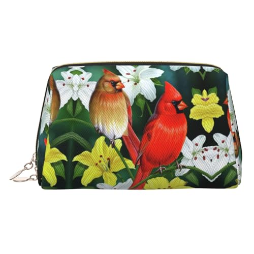 Kosmetiktasche mit Vogelmotiv und Blumendruck, Damen-Kosmetiktasche aus PU-Leder mit Handschlaufe, Reise-Kulturbeutel, Make-up-Tasche, gold, Einheitsgröße von ESNAIUVCD