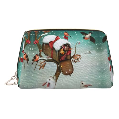 Kosmetiktasche mit Weihnachts-Hasen-Aufdruck, Kosmetiktasche für Damen, PU-Leder, Kosmetiktasche mit Handschlaufe, Reise-Kulturbeutel, Make-up-Tasche, gold, Einheitsgröße von ESNAIUVCD