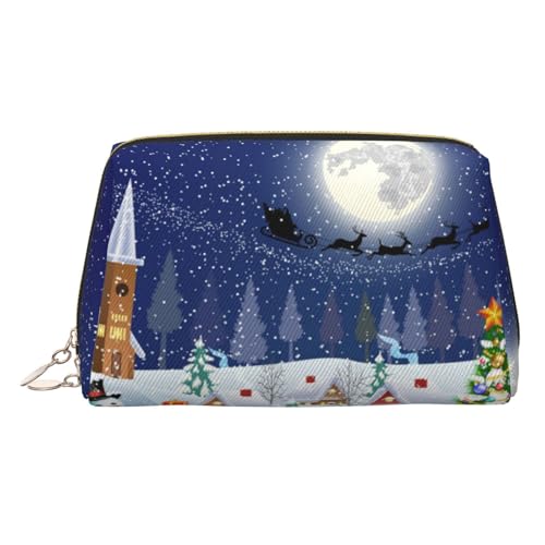 Kosmetiktasche mit Weihnachtsbaum- und Schnee-Aufdruck, Damen-Kosmetiktasche aus PU-Leder mit Handschlaufe, Reise-Kulturbeutel, Make-up-Tasche, gold, Einheitsgröße von ESNAIUVCD