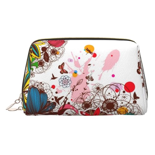 Kosmetiktasche mit buntem Blumen- und Schmetterlings-Aufdruck, Damen-Kosmetiktasche aus PU-Leder mit Handschlaufe, Reise-Kulturbeutel, Make-up-Tasche, gold, Einheitsgröße von ESNAIUVCD
