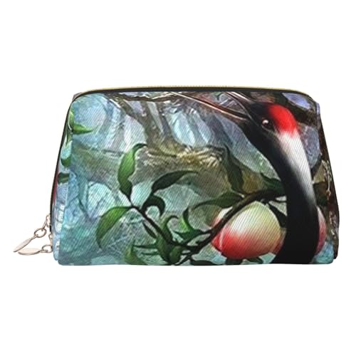 Kosmetiktasche mit chinesischem Kranich, Vögel, Pfirsichbaum-Druck, Kosmetiktasche, Damen-Kosmetiktasche aus PU-Leder mit Handschlaufe, Reise-Kulturbeutel, Make-up-Tasche, gold, Einheitsgröße von ESNAIUVCD