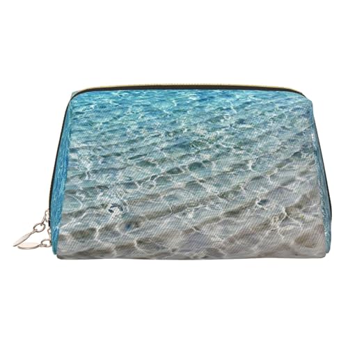 Kosmetiktasche mit durchsichtigem Meerwasserdruck, Kosmetiktasche für Damen, PU-Leder, Kosmetiktasche mit Handschlaufe, Reise-Kulturbeutel, Make-up-Tasche, gold, Einheitsgröße von ESNAIUVCD