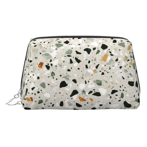 Kosmetiktasche mit gelbem Marmor-Aufdruck, Damen-Kosmetiktasche aus PU-Leder mit Handschlaufe, Reise-Kulturbeutel, Make-up-Tasche, silber, Einheitsgröße von ESNAIUVCD