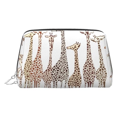 Kosmetiktasche mit niedlichem Cartoon-Giraffen-Druck, für Damen, PU-Leder, Kosmetiktasche mit Handschlaufe, Reise-Kulturbeutel, Make-up-Tasche, silber, Einheitsgröße von ESNAIUVCD