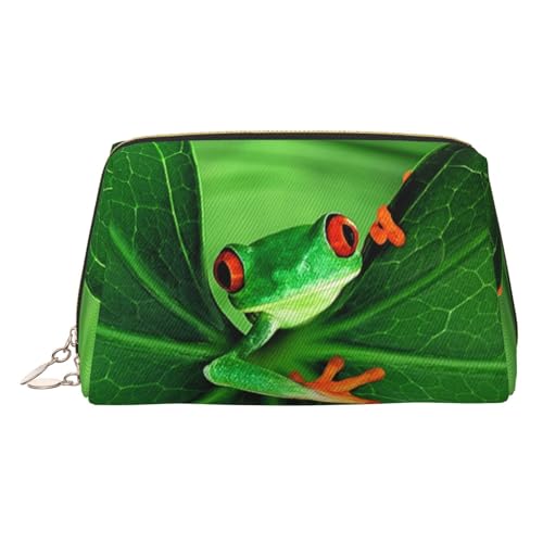 Kosmetiktasche mit niedlichem Frosch-Aufdruck, Damen-Kosmetiktasche aus PU-Leder mit Handschlaufe, Reise-Kulturbeutel, Make-up-Tasche, gold, Einheitsgröße von ESNAIUVCD