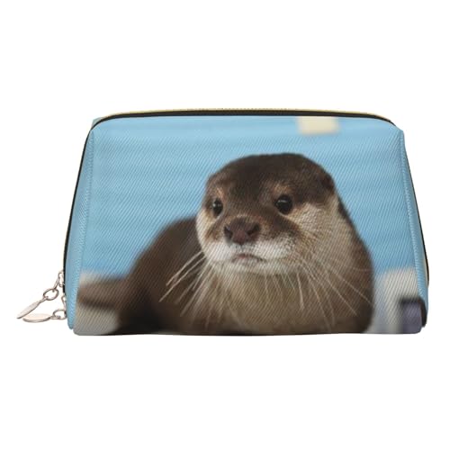 Kosmetiktasche mit niedlichem Otter-Druck, Kosmetiktasche für Damen, PU-Leder, Kosmetiktasche mit Handschlaufe, Reise-Kulturbeutel, Make-up-Tasche, gold, Einheitsgröße von ESNAIUVCD