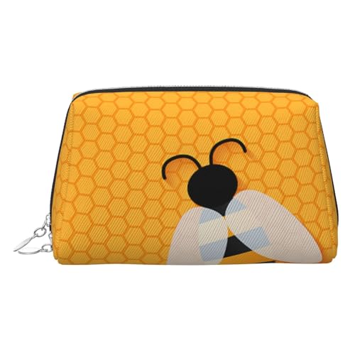 Kosmetiktasche mit niedlichem Tierdruck, für Damen, PU-Leder, Kosmetiktasche mit Handschlaufe, Reise-Kulturbeutel, Make-up-Tasche, Gelb, silber, Einheitsgröße von ESNAIUVCD