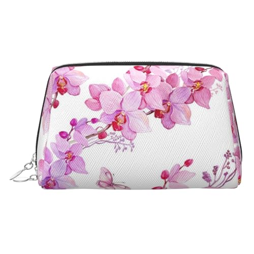 Kosmetiktasche mit rosa Blumen und Schmetterlings-Aufdruck, Damen-Kosmetiktasche aus PU-Leder mit Handschlaufe, Reise-Kulturbeutel, Make-up-Tasche, silber, Einheitsgröße von ESNAIUVCD