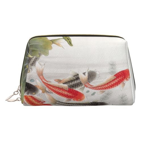Kosmetiktasche mit rotem Karpfen-Druck, für Damen, PU-Leder, Kosmetiktasche mit Handschlaufe, Reise-Kulturbeutel, Make-up-Tasche, gold, Einheitsgröße von ESNAIUVCD