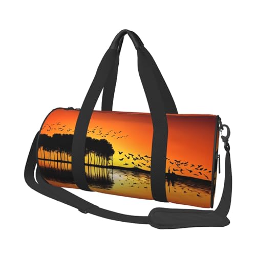 Lake Guitar Reflection Print Travel Duffel Bag, Foldable Gym Bag Overnight Weekend Bags for Women, Large Holdall Bag Cabin Bag for Sports and Travel, Schwarz , Einheitsgröße von ESNAIUVCD