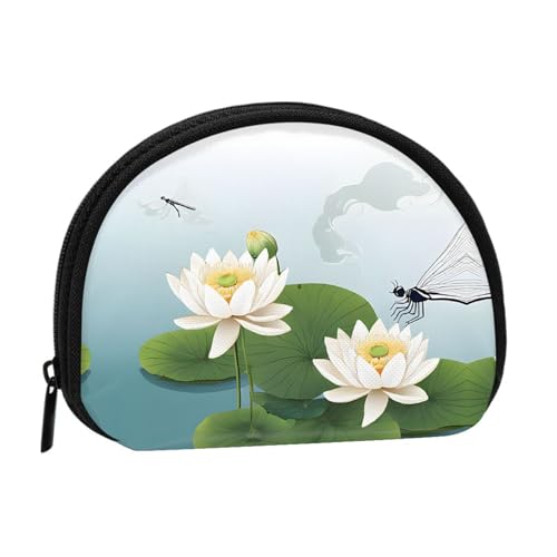 Libelle mit Seerosen-Druck, tragbare Mini-Aufbewahrungstasche, muschelförmige Geldbörse, kleine Münzgeldbörse, Muschel-Aufbewahrungstasche von ESNAIUVCD