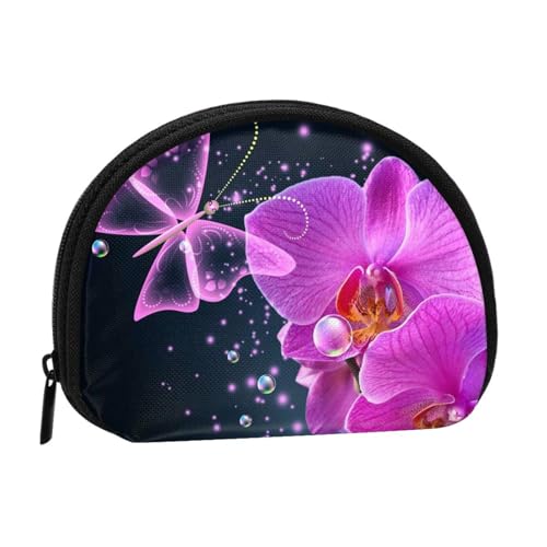 Lila Schmetterling und Blumendruck, tragbare Mini-Aufbewahrungstasche, Muschelform, Geldbörse, kleine Münzgeldbörse, Muschel-Aufbewahrungstasche von ESNAIUVCD