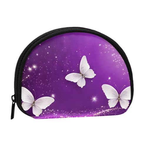Lila Schmetterlinge gedruckt Druck tragbare Mini-Aufbewahrungstasche Muschelförmige Geldbörse kleine Münzgeldbörse Muschel Aufbewahrungstasche von ESNAIUVCD