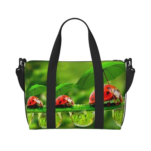 Lustiger Turnbeutel mit Marienkäfer-Motiv, bedruckt, für Damen, Wochenendtasche, Übernachtungstasche, persönliche Gegenstände, Schultertasche für Damen und Herren, Einheitsgröße, Schwarz , von ESNAIUVCD