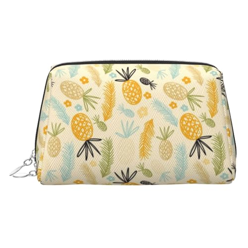 Make-up-Tasche mit Ananas-Muster, Kosmetiktasche, Damen-Kosmetiktasche aus PU-Leder mit Handschlaufe, Reise-Kulturbeutel, Make-up-Tasche, silber, Einheitsgröße von ESNAIUVCD