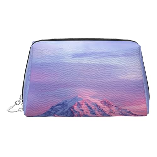 Make-up-Tasche mit Aufdruck "Mount at Sunset", Kosmetiktasche, Damen-Kosmetiktasche aus PU-Leder mit Handschlaufe, Reise-Kulturbeutel, Make-up-Tasche, silber, Einheitsgröße von ESNAIUVCD