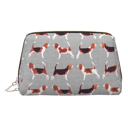 Make-up-Tasche mit Beagle-Muster, Kosmetiktasche, Damen-Kosmetiktasche aus PU-Leder mit Handschlaufe, Reise-Kulturbeutel, Make-up-Tasche, gold, Einheitsgröße von ESNAIUVCD