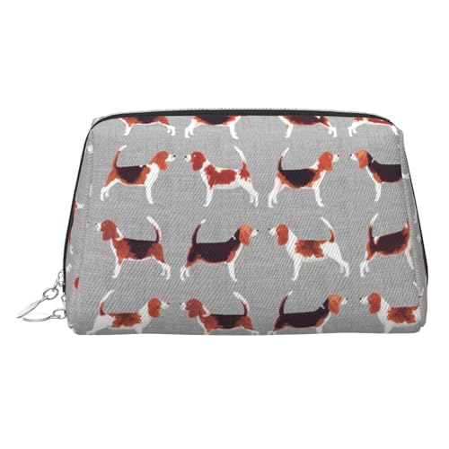 Make-up-Tasche mit Beagle-Muster, Kosmetiktasche, Damen-Kosmetiktasche aus PU-Leder mit Handschlaufe, Reise-Kulturbeutel, Make-up-Tasche, silber, Einheitsgröße von ESNAIUVCD