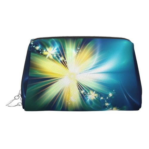 Make-up-Tasche mit Blumendruck, für Damen, PU-Leder, Kosmetiktasche mit Handschlaufe, Reise-Kulturbeutel, Make-up-Tasche, Blau / Gelb, silber, Einheitsgröße von ESNAIUVCD