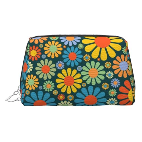 Make-up-Tasche mit Blumenmuster, Kosmetiktasche, Damen-Kosmetiktasche aus PU-Leder mit Handschlaufe, Reise-Kulturbeutel, Make-up-Tasche, silber, Einheitsgröße von ESNAIUVCD