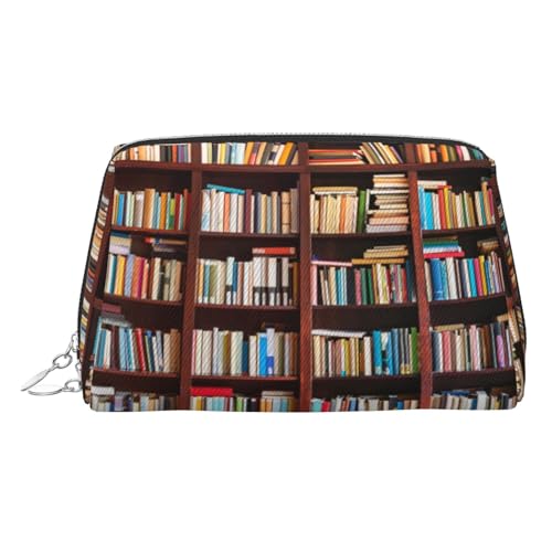 Make-up-Tasche mit Bücher-Aufdruck, Kosmetiktasche, Damen-Kosmetiktasche aus PU-Leder mit Handschlaufe, Reise-Kulturbeutel, Make-up-Tasche, silber, Einheitsgröße von ESNAIUVCD