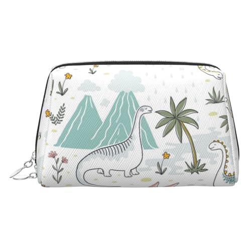 Make-up-Tasche mit Dinosaurier-Motiv, Kosmetiktasche, Damen-Kosmetiktasche aus PU-Leder mit Handschlaufe, Reise-Kulturbeutel, Make-up-Tasche, silber, Einheitsgröße von ESNAIUVCD