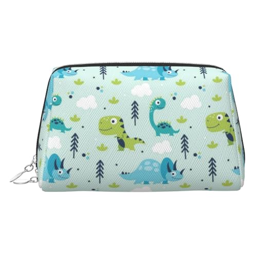 Make-up-Tasche mit Dinosaurier-Muster, Kosmetiktasche, Damen-Kosmetiktasche aus PU-Leder mit Handschlaufe, Reise-Kulturbeutel, Make-up-Tasche, silber, Einheitsgröße von ESNAIUVCD