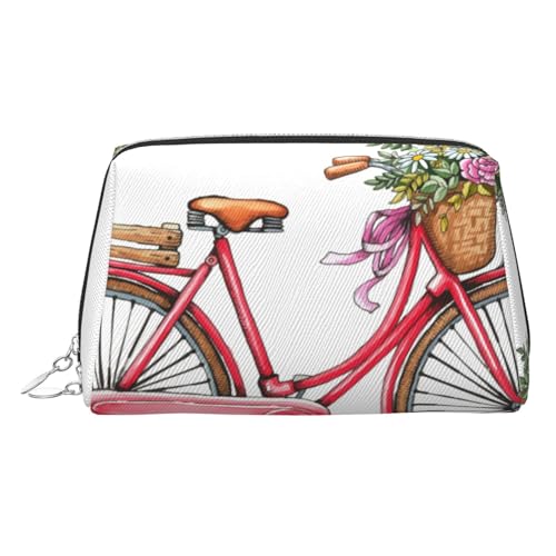 Make-up-Tasche mit Fahrraddruck, Kosmetiktasche, Damen-Kosmetiktasche aus PU-Leder mit Handschlaufe, Reise-Kulturbeutel, Make-up-Tasche, silber, Einheitsgröße von ESNAIUVCD