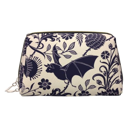 Make-up-Tasche mit Fledermaus-Druck, Kosmetiktasche, Damen-Kosmetiktasche aus PU-Leder mit Handschlaufe, Reise-Kulturbeutel, Make-up-Tasche, gold, Einheitsgröße von ESNAIUVCD