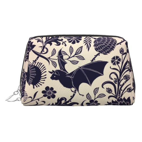 Make-up-Tasche mit Fledermaus-Druck, Kosmetiktasche, Damen-Kosmetiktasche aus PU-Leder mit Handschlaufe, Reise-Kulturbeutel, Make-up-Tasche, silber, Einheitsgröße von ESNAIUVCD