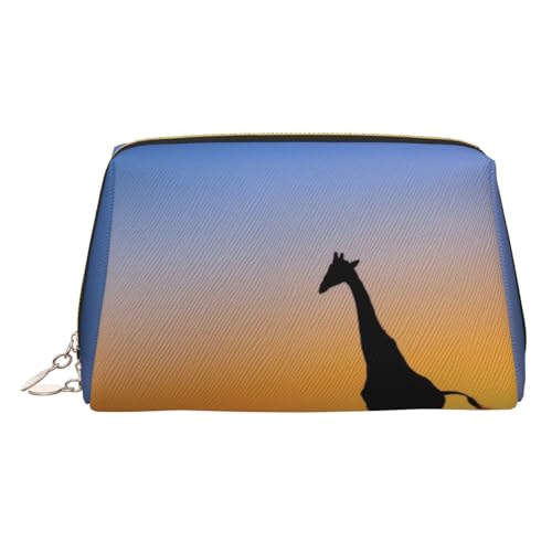 Make-up-Tasche mit Giraffen-Motiv bei Sonnenuntergang, Kosmetiktasche, Damen-Kosmetiktasche aus PU-Leder mit Handschlaufe, Reise-Kulturbeutel, Make-up-Tasche, gold, Einheitsgröße von ESNAIUVCD