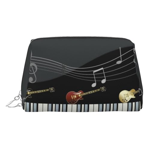 Make-up-Tasche mit Gitarren-Klavier-Muster, Kosmetiktasche, Damen-Kosmetiktasche aus PU-Leder mit Handschlaufe, Reise-Kulturbeutel, Make-up-Tasche, silber, Einheitsgröße von ESNAIUVCD