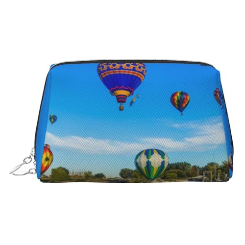 Make-up-Tasche mit Heißluftballon-Druck, Kosmetiktasche, Damen-Kosmetiktasche aus PU-Leder mit Handschlaufe, Reise-Kulturbeutel, Make-up-Tasche, silber, Einheitsgröße von ESNAIUVCD