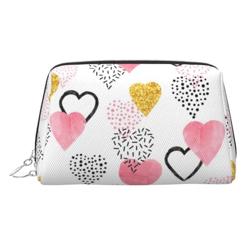 Make-up-Tasche mit Herz-Aufdruck, für Damen, PU-Leder, Kosmetiktasche mit Handschlaufe, Reise-Kulturbeutel, Make-up-Tasche, silber, Einheitsgröße von ESNAIUVCD