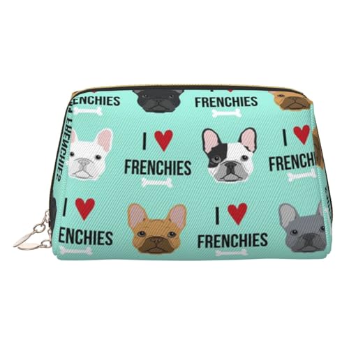 Make-up-Tasche mit Hunde-Aufdruck, Kosmetiktasche, Damen-Kosmetiktasche aus PU-Leder mit Handschlaufe, Reise-Kulturbeutel, Make-up-Tasche, gold, Einheitsgröße von ESNAIUVCD