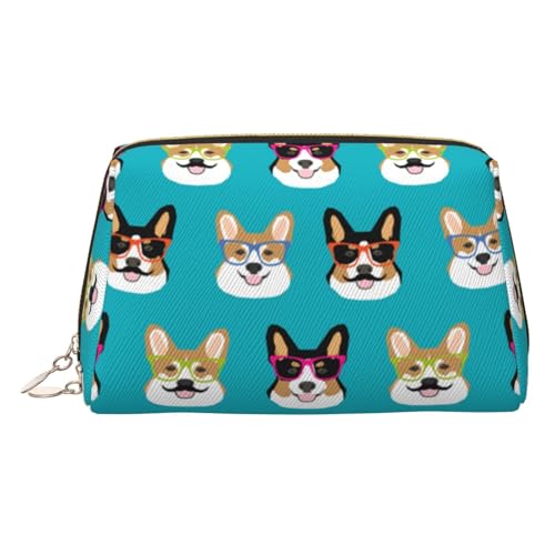 Make-up-Tasche mit Hunde-Aufdruck, Kosmetiktasche, Damen-Kosmetiktasche aus PU-Leder mit Handschlaufe, Reise-Kulturbeutel, Make-up-Tasche, gold, Einheitsgröße von ESNAIUVCD