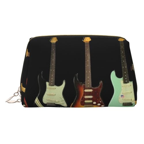 Make-up-Tasche mit Kunst-Gitarren-Muster, Kosmetiktasche, Damen-Kosmetiktasche aus PU-Leder mit Handschlaufe, Reise-Kulturbeutel, Make-up-Tasche, gold, Einheitsgröße von ESNAIUVCD