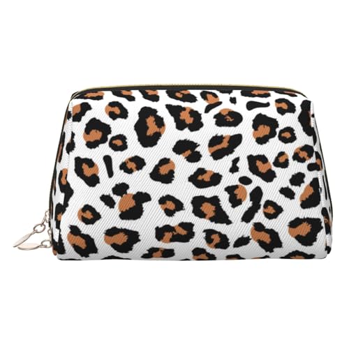 Make-up-Tasche mit Leopardenmuster, Kosmetiktasche, Damen-Kosmetiktasche aus PU-Leder mit Handschlaufe, Reise-Kulturbeutel, Make-up-Tasche, gold, Einheitsgröße von ESNAIUVCD