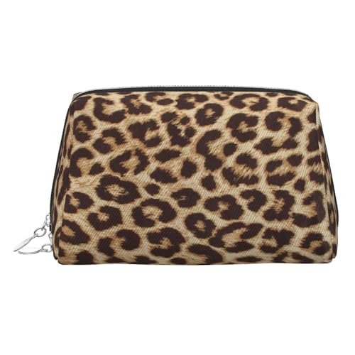 Make-up-Tasche mit Leopardenmuster, Kosmetiktasche, Damen-Kosmetiktasche aus PU-Leder mit Handschlaufe, Reise-Kulturbeutel, Make-up-Tasche, silber, Einheitsgröße von ESNAIUVCD