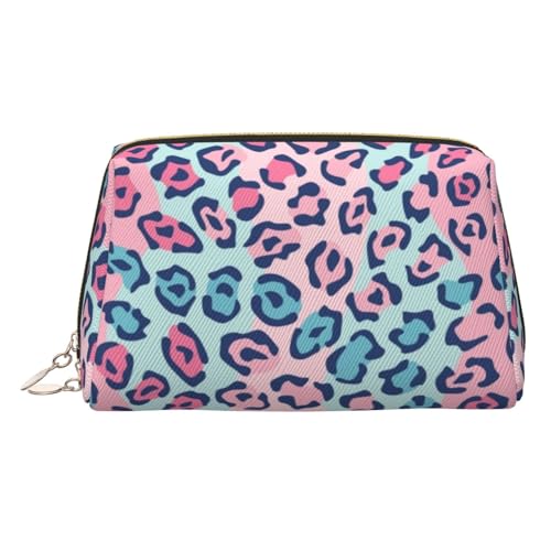 Make-up-Tasche mit Lepard-Aufdruck, Kosmetiktasche, Damen-Kosmetiktasche aus PU-Leder mit Handschlaufe, Reise-Kulturbeutel, Make-up-Tasche, gold, Einheitsgröße von ESNAIUVCD