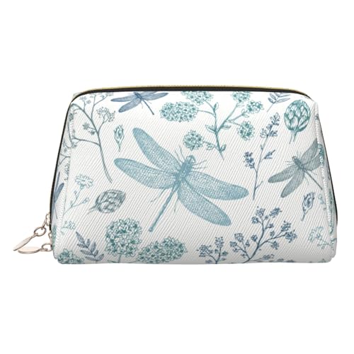 Make-up-Tasche mit Libellen-Druck, Kosmetiktasche, Damen-Kosmetiktasche aus PU-Leder mit Handschlaufe, Reise-Kulturbeutel, Make-up-Tasche, gold, Einheitsgröße von ESNAIUVCD