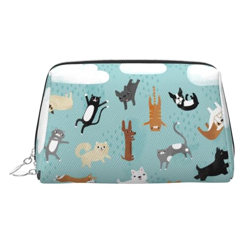 Make-up-Tasche mit Motiv "Raining Cats & Dogs", Kosmetiktasche, Damen-Kosmetiktasche aus PU-Leder mit Handschlaufe, Reise-Kulturbeutel, Make-up-Tasche, silber, Einheitsgröße von ESNAIUVCD