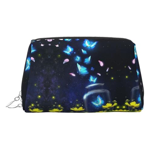 Make-up-Tasche mit Schmetterlings-Aufdruck, Kosmetiktasche, Damen-Kosmetiktasche aus PU-Leder mit Handschlaufe, Reise-Kulturbeutel, Make-up-Tasche, silber, Einheitsgröße von ESNAIUVCD