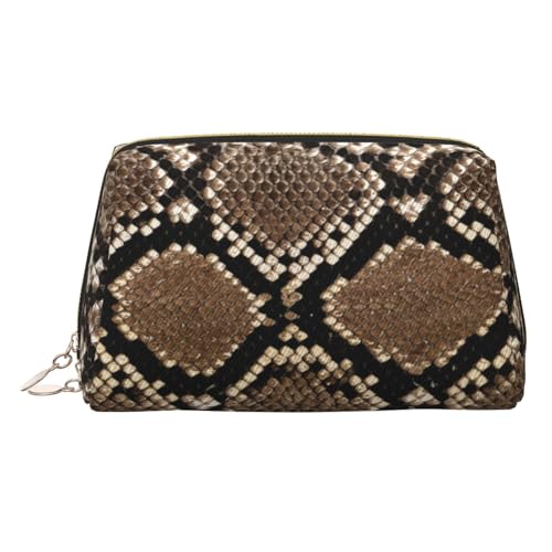 Make-up-Tasche mit Serpentinen-Muster, Kosmetiktasche, Damen-Kosmetiktasche aus PU-Leder mit Handschlaufe, Reise-Kulturbeutel, Make-up-Tasche, gold, Einheitsgröße von ESNAIUVCD