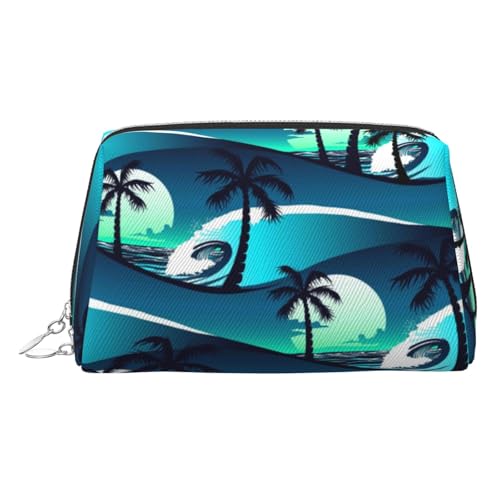 Make-up-Tasche mit Skateboard-Motiv und Palmen-Aufdruck, Kosmetiktasche, Damen-Kosmetiktasche aus PU-Leder mit Handschlaufe, Reise-Kulturbeutel, Make-up-Tasche, silber, Einheitsgröße von ESNAIUVCD