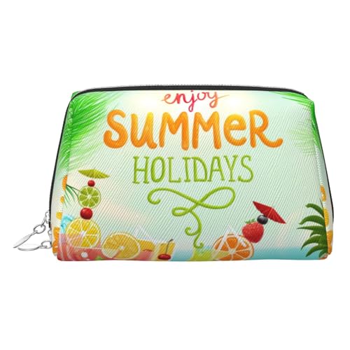 Make-up-Tasche mit Sommerurlaub-Druck, Kosmetiktasche, Damen-Kosmetiktasche aus PU-Leder mit Handschlaufe, Reise-Kulturbeutel, Make-up-Tasche, silber, Einheitsgröße von ESNAIUVCD