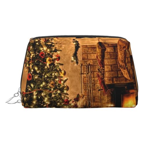 Make-up-Tasche mit Weihnachtsmotiv, Kosmetiktasche für Damen, PU-Leder, Kosmetiktasche mit Handschlaufe, Reise-Kulturbeutel, Make-up-Tasche, silber, Einheitsgröße von ESNAIUVCD