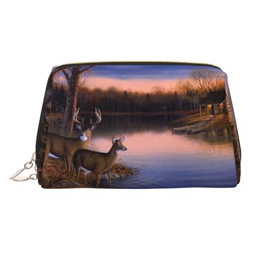 Make-up-Tasche mit Wildtier-Motiv, Kosmetiktasche für Damen, PU-Leder, Kosmetiktasche mit Handschlaufe, Reise-Kulturbeutel, Make-up-Tasche, gold, Einheitsgröße von ESNAIUVCD